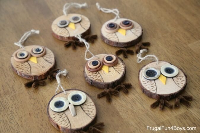Wood slice owl ornaments